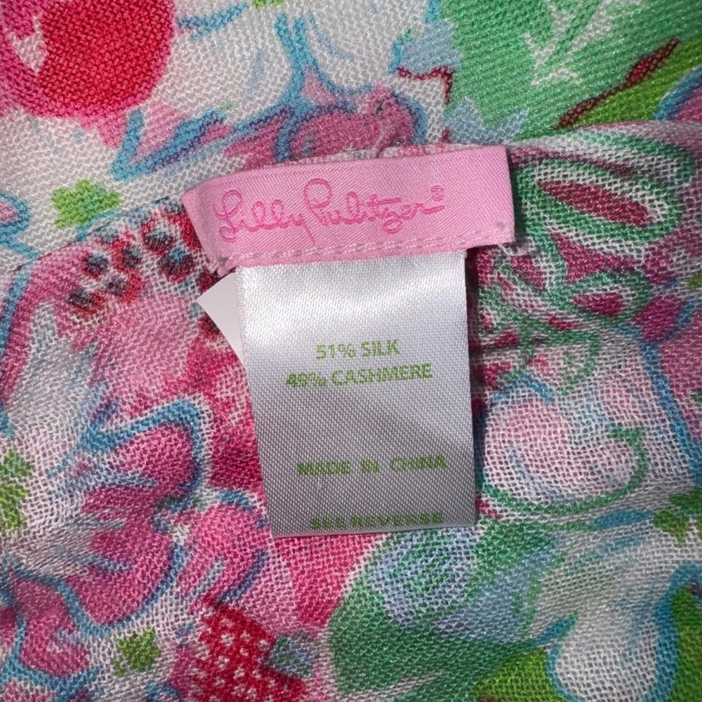 Lilly Pulitzer Scarf Women Pink North Carolina Silk Cashmere Blend Fringe Wrap